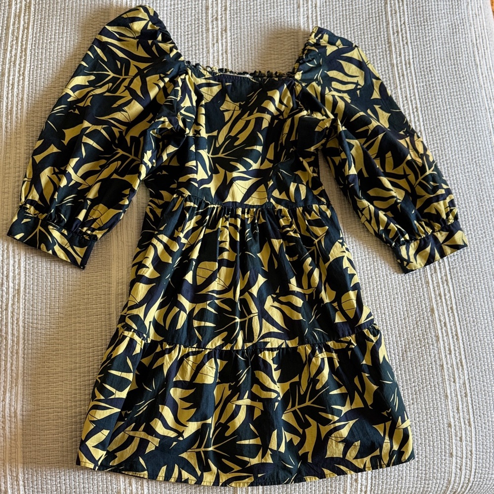 Ba&sh Women’s Leaf Print Dress in Navy and Soft Yellow
